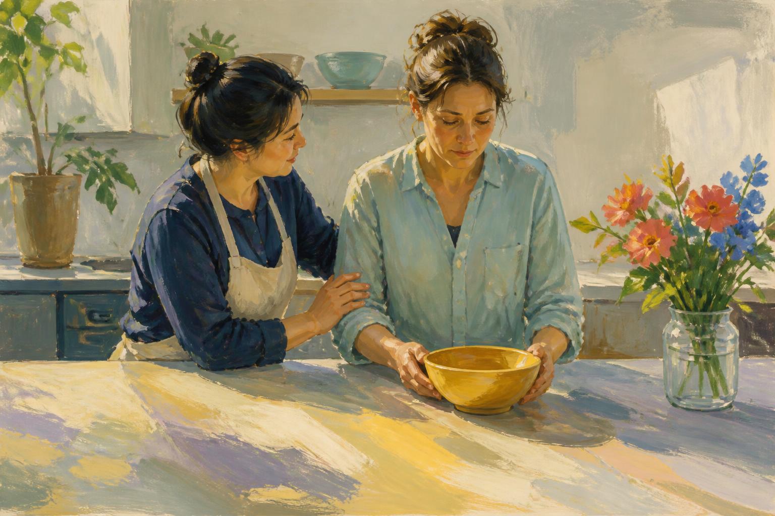 Painterly scene for Forgetting Yourself Without Checking