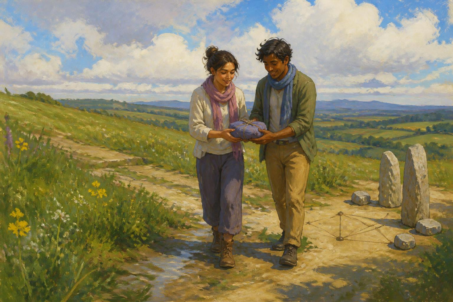 Painterly scene for Held Sentences Need Living Carriers.