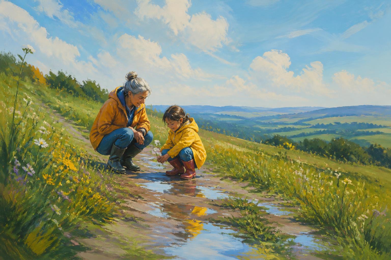 Painterly scene for Shared Reality Before Loss Screen.