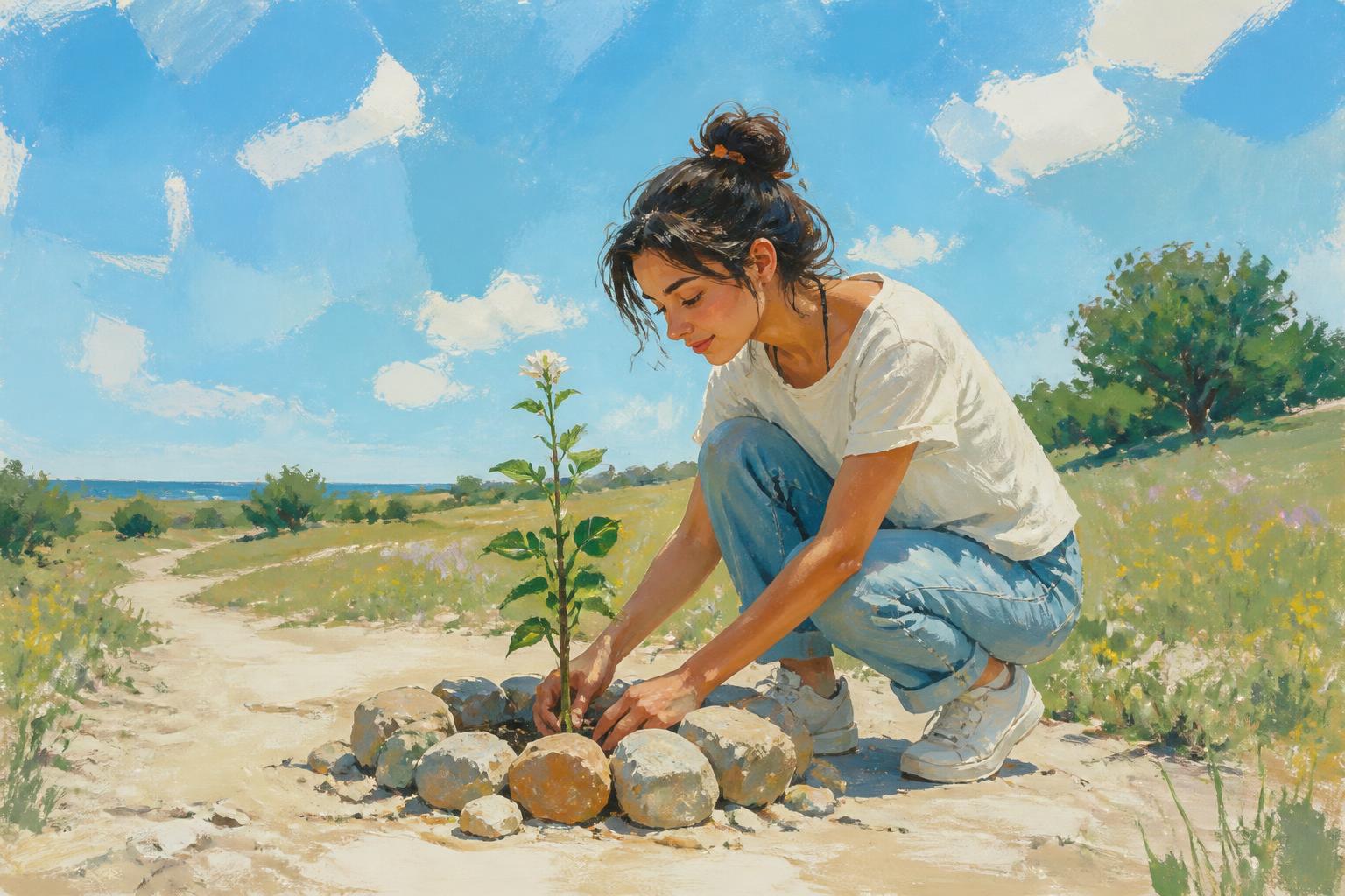 Painterly scene for When Grief Is Alone Build A Holder First.