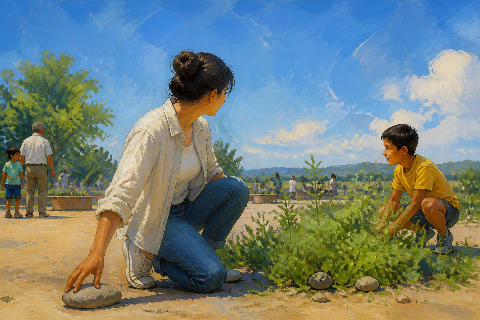 Painterly scene for When a teaching takes you up, find the step that brings you back.