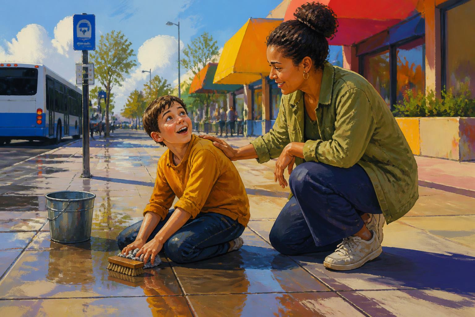 A woman sits within a warm circle of friends and ordinary objects, reachable and quietly relieved.