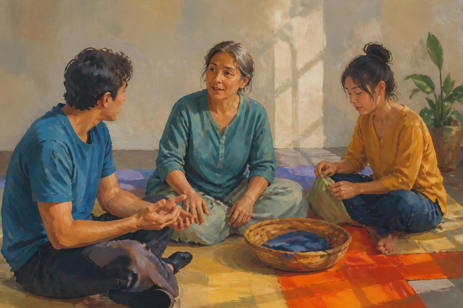 Painterly scene for Before you set two teachings against each other, ask what each one is even about.
