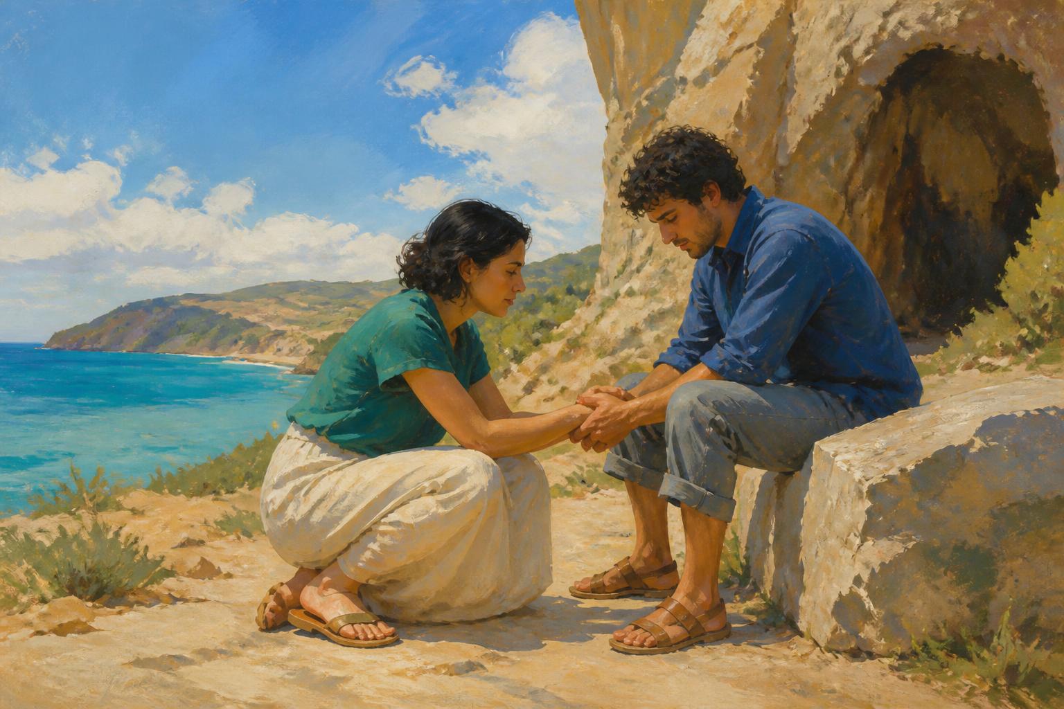 Painterly scene for Do not borrow a sacred word without asking who can correct its use.