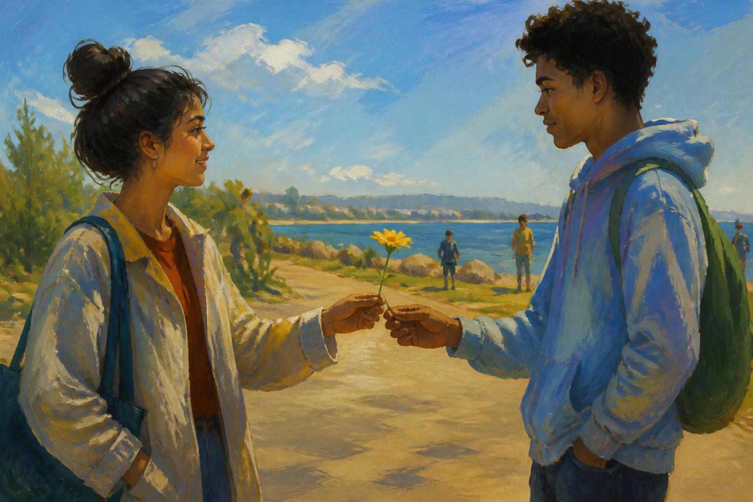 Painterly scene for Keeping someone who can correct you is not the same as having somewhere to rest.