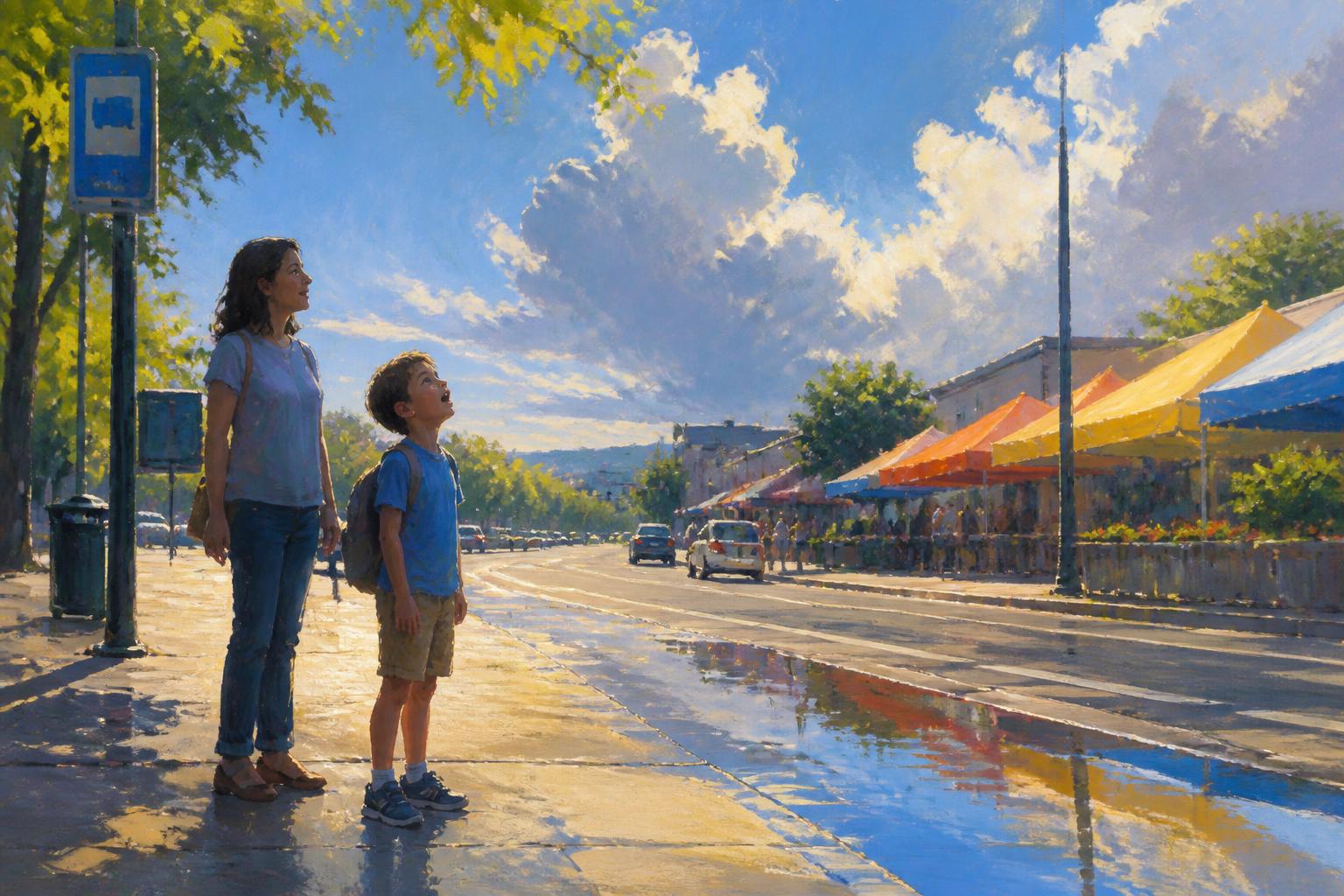 Painterly scene for Let an empty hour stay empty.