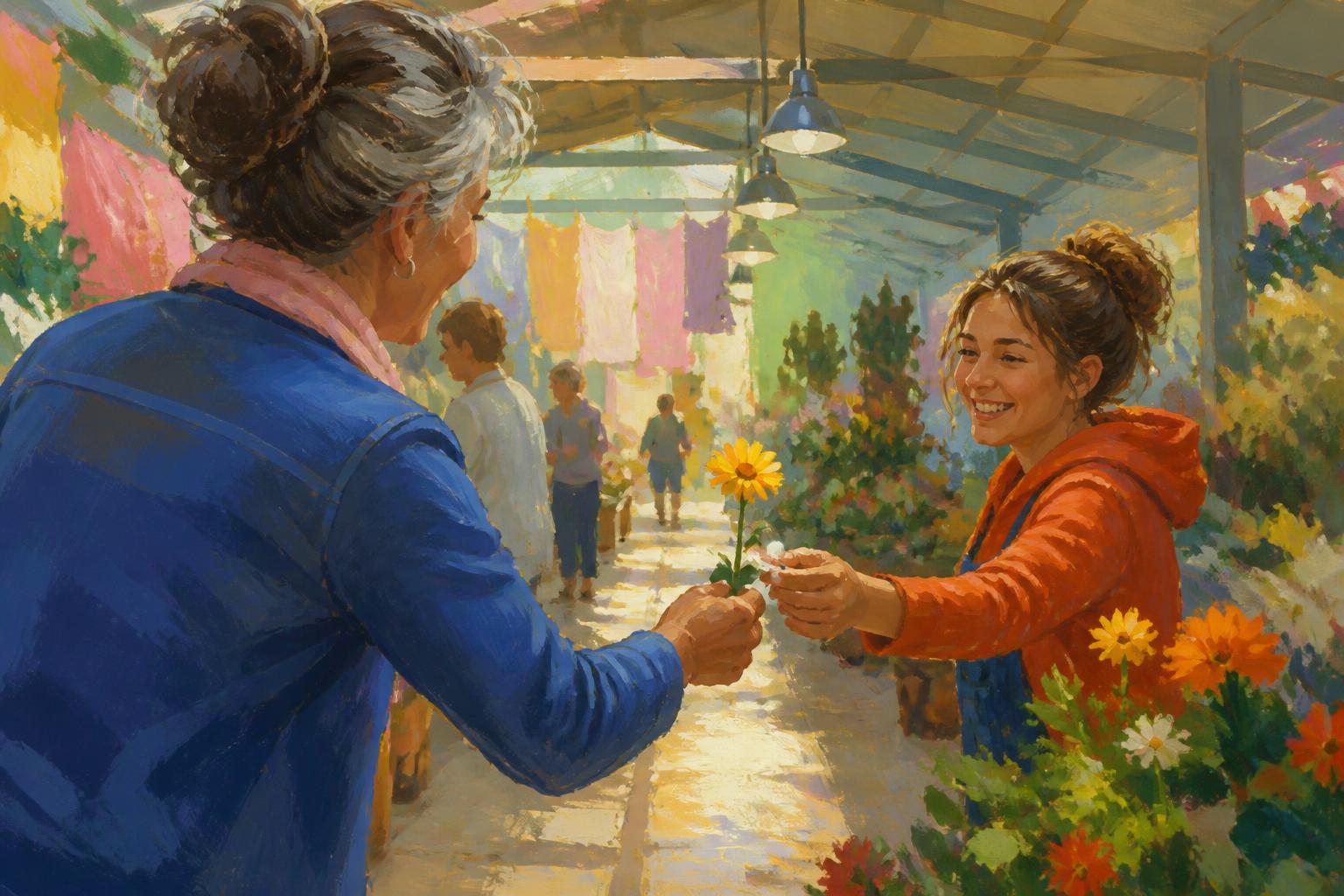 Painterly scene for When you are alone and spinning, reaching a person helps more than another look inside.