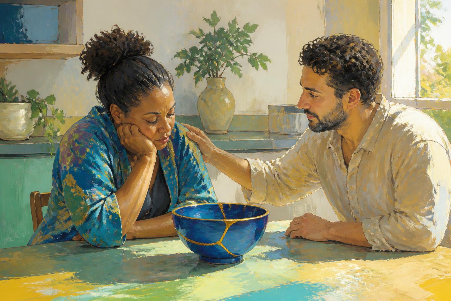 Painterly scene for A self cannot wisely loosen itself while pretending nothing holds it.