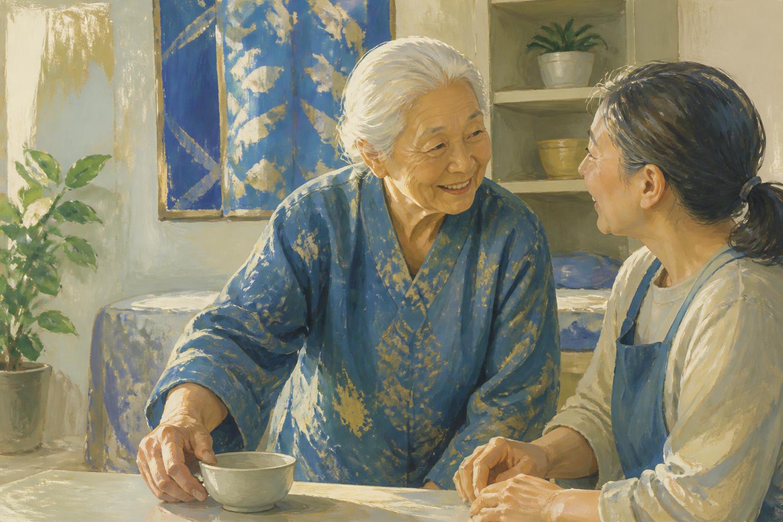 Painterly scene for Let love be tested by the help that needs no grand name.
